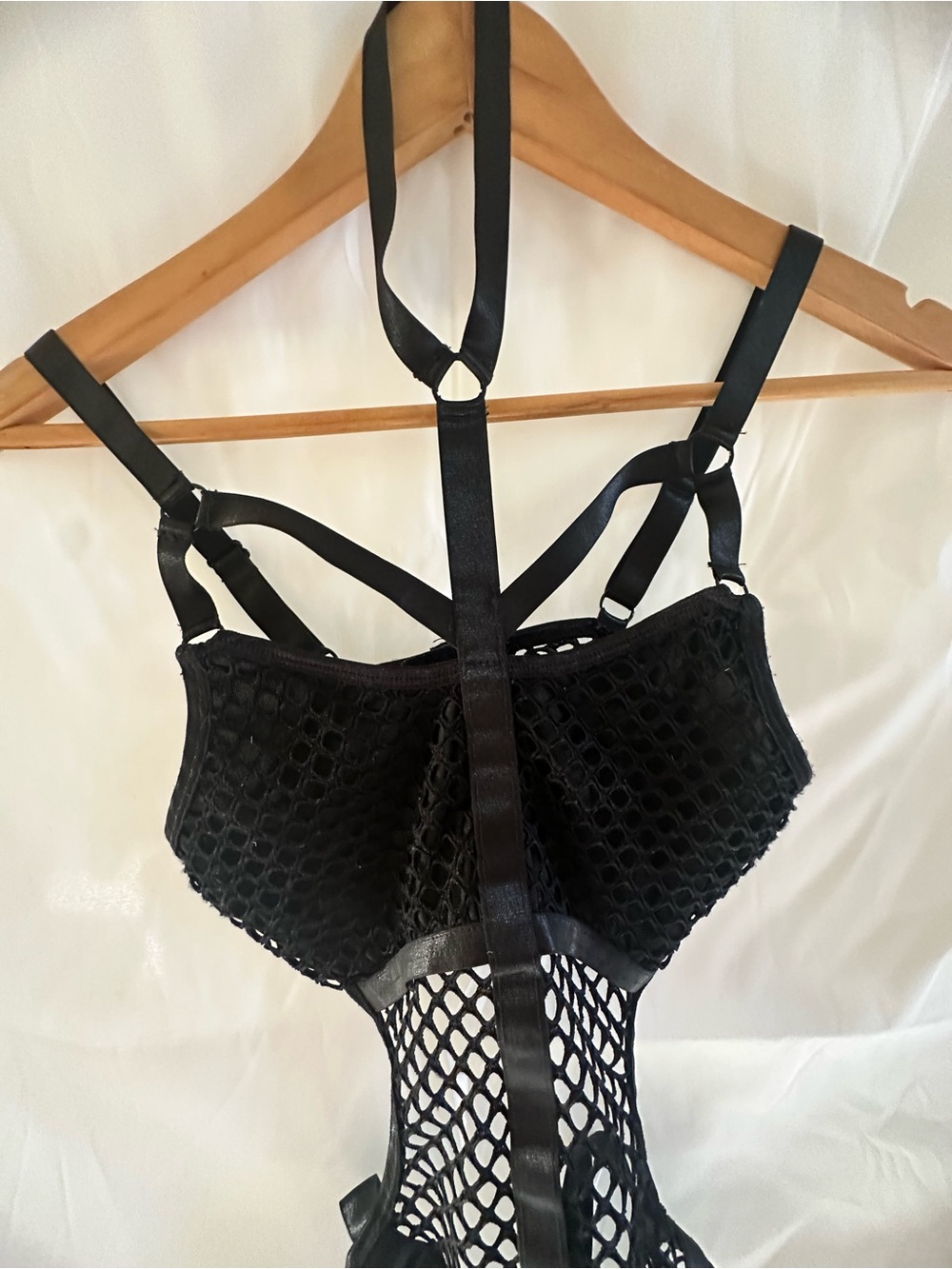 Black Strappy Fishnet One-Piece Bodysuit - Picture 3 of 4